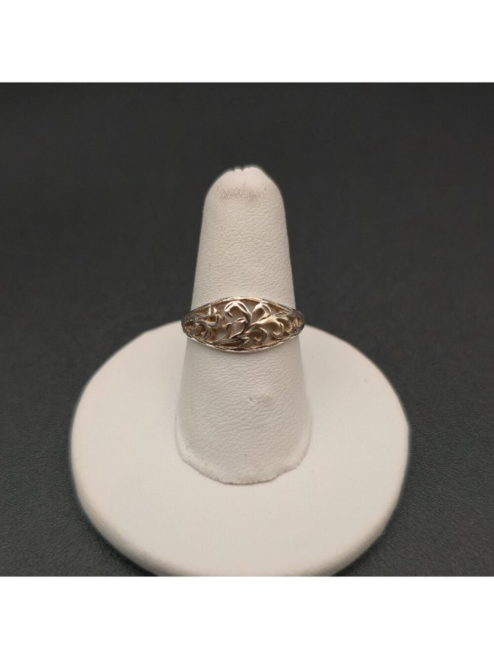 Size 6 Sterling Silver Vintage Filigree Scroll Openwork Marquee Shape Ring A8842